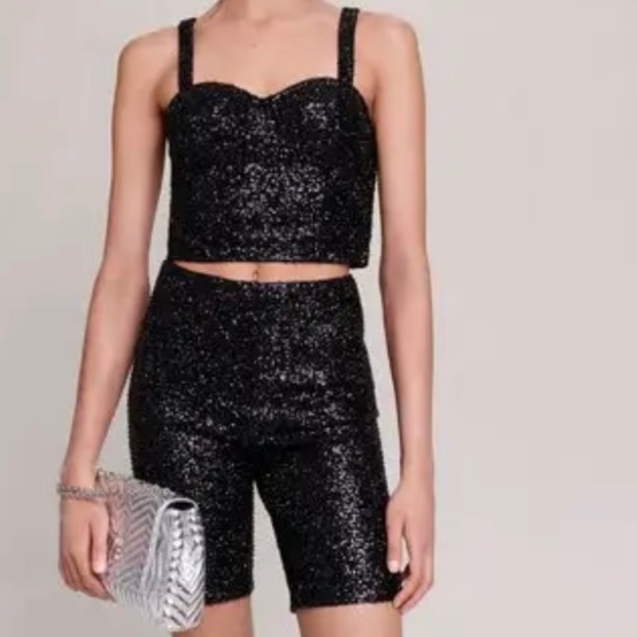MAJE Black Glittery Cycling Shorts 38/6  Sparkly Bustier Size 2/Medium - Picture 14 of 14